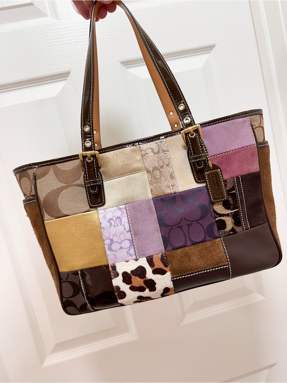 Coach Holiday Patchwork Tote Haircalf Suede Y2K Bag - Picture 17 of 17